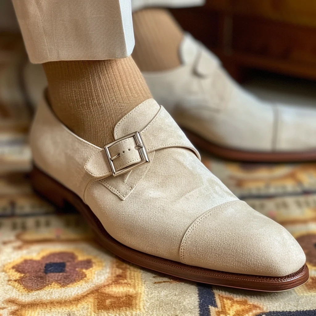 beige1 Beige Suede Siro Monk Straps - Image 1