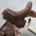 Beige Suede Bastrop Slip On Zipper Western Cowboy Boots - AW24 - Italian AW26 - Image 4