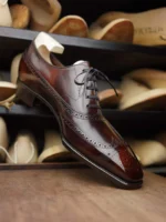 Burgundy Brown Leather Modena Brogue Wingtip Oxford Shoe - Italian AW26 - Image 5