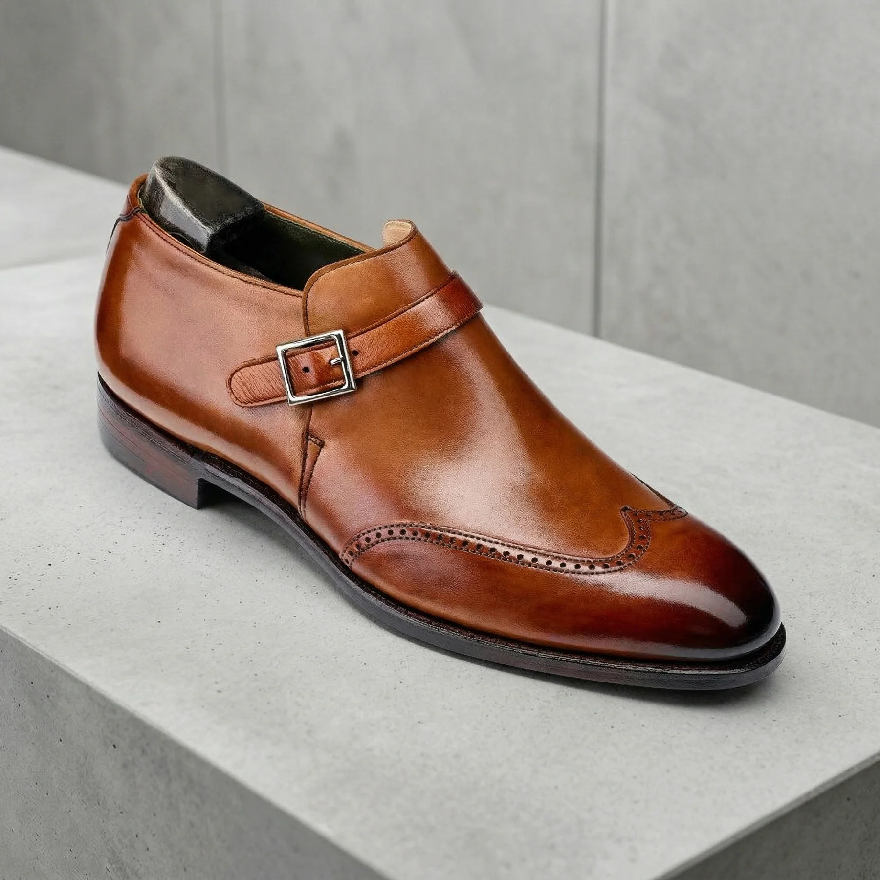 monk strapes1 Tan Leather Alnwick Monk Strap Shoes - Italian AW26 - Image 1