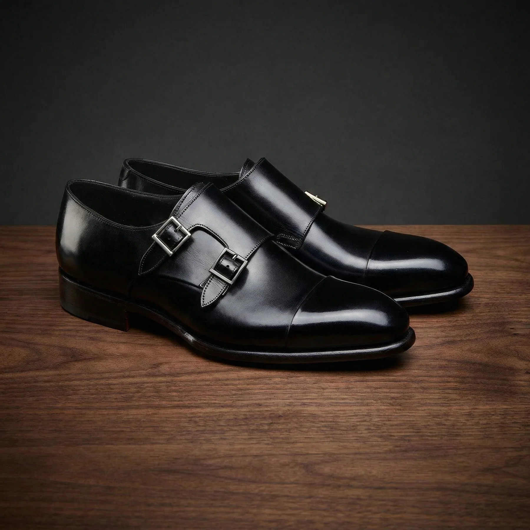 monk1 Black Leather Castle Monk Straps - Formal Shoes : The Royale Collection - Image 1