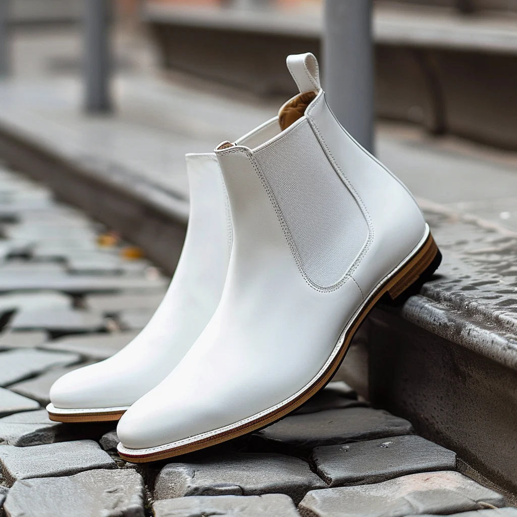 white shoes White Leather Belgrave Slip-On Chelsea Boots - Summer 2024 Collection - Image 1