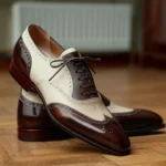 Brown And White Leather Evadne Brogue Wingtip Spectator Oxfords - Formal Shoes - Summer 2024 Collection - Image 2