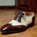 Brown And White Leather Evadne Brogue Wingtip Spectator Oxfords - Formal Shoes - Summer 2024 Collection - Image 4