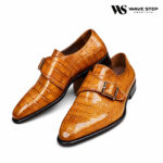 Wave Step Creations Amber Croco Textured Monk Strap Shoes