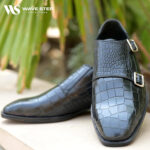 Wave Step Creations Black Croco Double Monk Strap Shoes