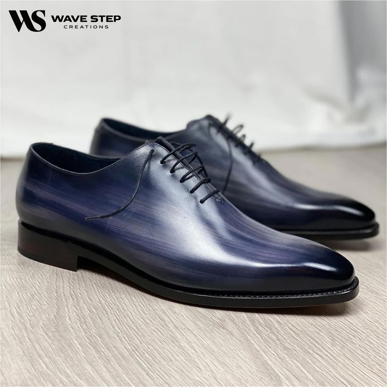 04 Wave Step Creations Navy Blue Classic Lace-Up Formal Shoes - Image 1