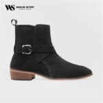 Wave Step Creations Black Suede Strap Ankle Boots