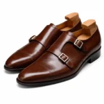 Dark Brown Leather Lysander Toe Cap Monk Straps - Image 3