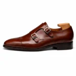 Dark Brown Leather Lysander Toe Cap Monk Straps - Image 4