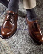 Tan Leather Wamria Brogue Wingtip Derby Shoes - Formal Shoes
