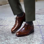 Tan Leather Wamria Brogue Wingtip Derby Shoes - Formal Shoes - Image 3