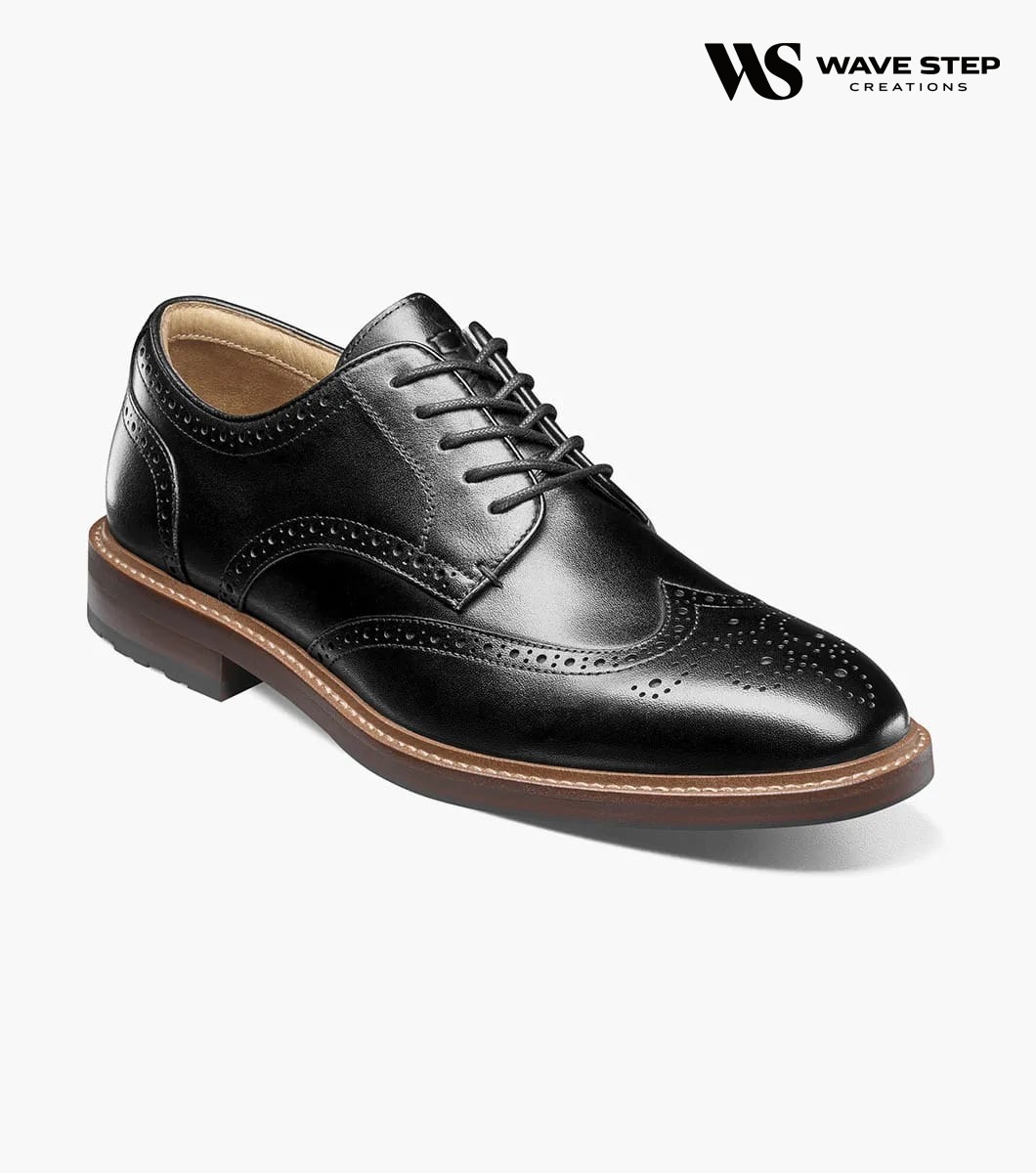 Wave Step Creations Black Classic Brogue Derby Shoes - Image 1