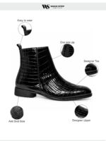 Wave Step Creations Black Croco Embossed Chelsea Boots - Image 6